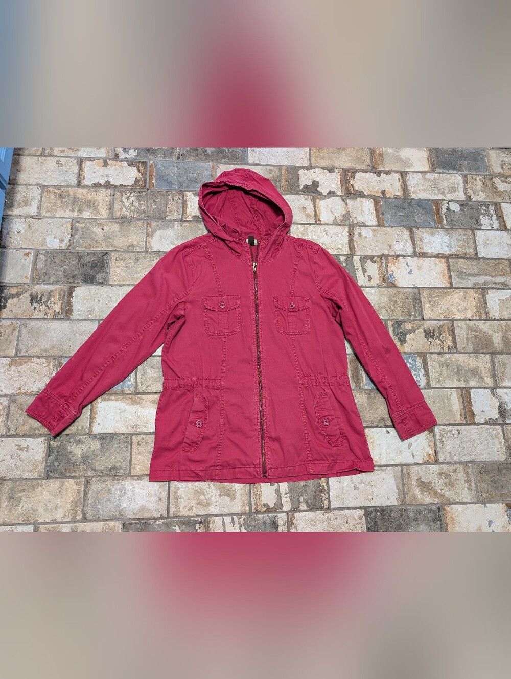Sonoma Berry Pink Red Hooded Cotton Utility Field Jacket Women's Medium